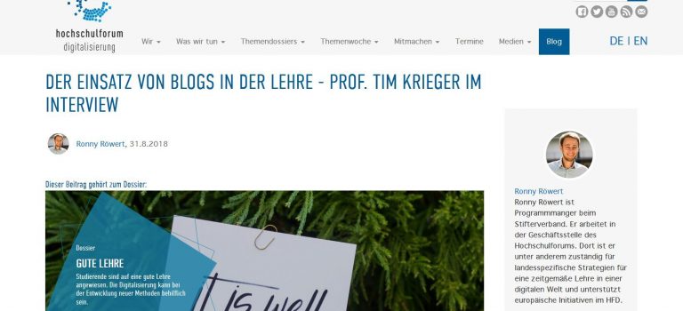 Blogs in der Hochschullehre: Ein Interview Blogs in der Hochschullehre: Ein Interview